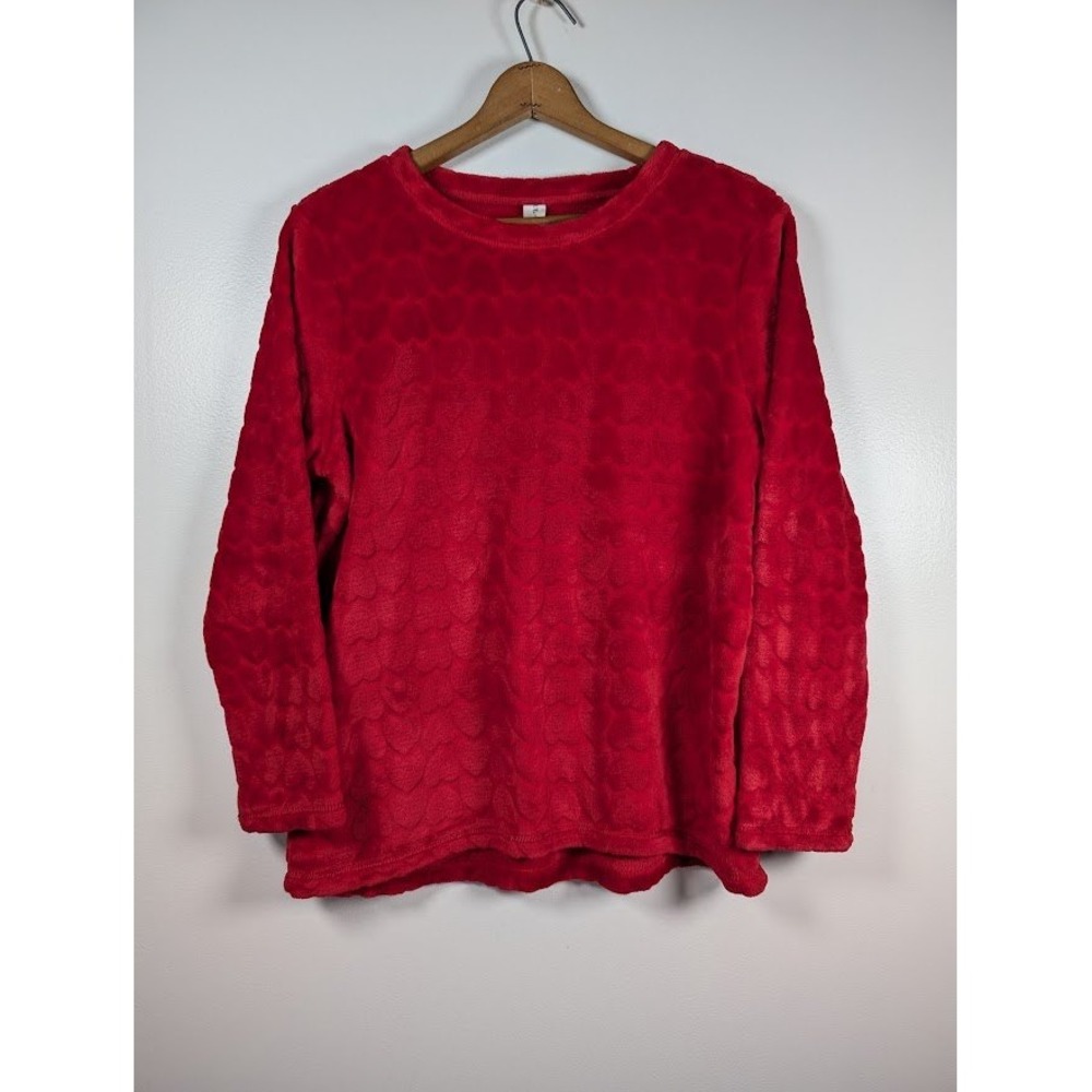 HUE Women's Fleece Pullover Top Size XL Valentine's Day Heart Love Cozy‎ Soft